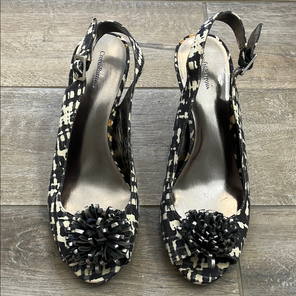 Croft & Barrow Sling Back Open Toe Heels with Metallic Bow Detail Size 7.5